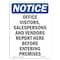 Signmission OSHA Notice Sign, 10" Height, Rigid Plastic, Office Visitors Salespersons Sign, Portrait OS-NS-P-710-V-16955 - alternate 1
